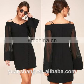 2017 New Model Black Long Sleeve Off-The-Shoulder Women Dress