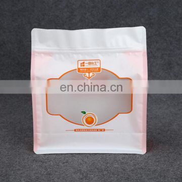 Custom snack food resealable flat bottom bag with cutomized printing and clear pvc window