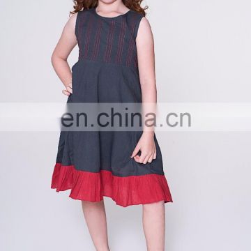 Gray And Red Ruffle-Trim A-Line Dress - Toddler And Girls