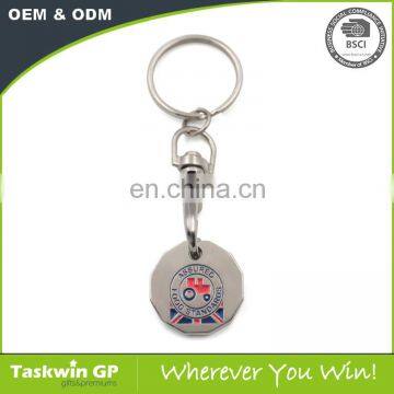 Newest design 12 sides UK supermarket metal trolly coin keyring