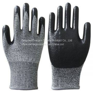 Anti Cut Level 5 13G HPPE Fiberglass Liner Nitrile Smooth Coated Cut Resistant Gloves with EN388 4544