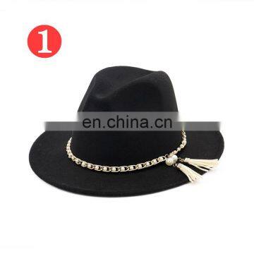 Woolen Felt Hat Panama Jazz Fedoras Hats Tassel Pearl Vintage Cap Formal Party And Stage Top Hat for Women Men Unisex photo-6