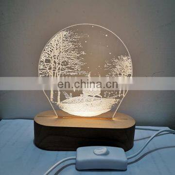 3D Oval Shape Wooden Lamp Base With Acrylic Plate Led Night Lamps