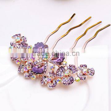 2015 new model FZZ-711 Fashion metal crystal hair fork all flower type