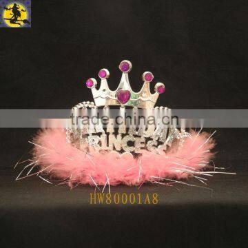 Silcer Painting Birthday Princess Tiara With Pink Fur