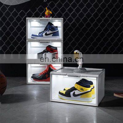 led shoe boxes clear plastic stackable Magnetic led shoe box container Acrylic custom giant transparent led shoe storage