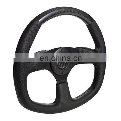 Real Carbon Fiber Perforated Leather wrapped steering wheel classic flat 320mm