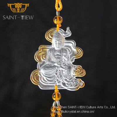 Handmade Crystal Religious Kwan Yin Buddha Head Car Hanging Pendant photo-2