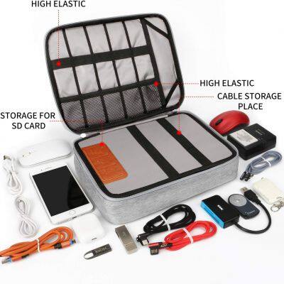 Electronic Accessories Bag Double Layer for Travel Watertight Cord Storage Organizer Bag for IPad, Cables,Kindle, Chargers,Hard Drives, Power Bank and More(Grey),Cable Storage Bag photo-2
