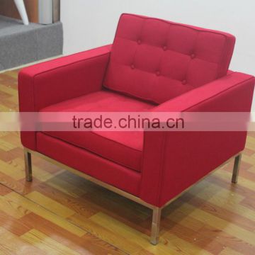 Replica PU leather red color One seater Florence Knoll sofa by Florence Knoll