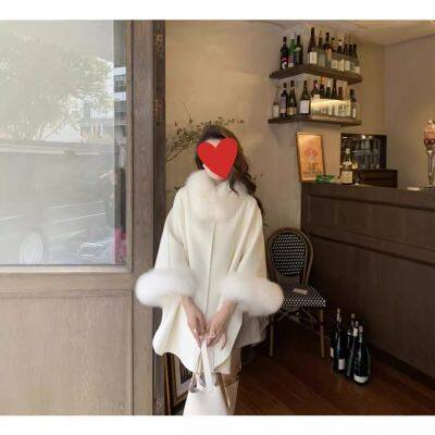 Double-sided cashmere coat for women autumn and winter new mid-length high-end cloak fox wool collar wool coat