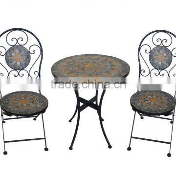 2015 Hot Sale Outdoor Metal Stone Mosaic Round Table and Chair Bistro Set