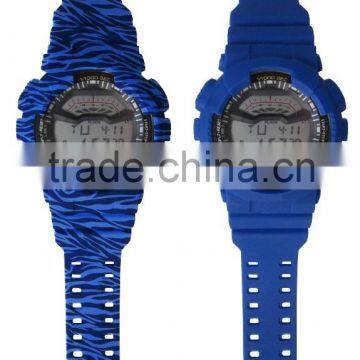 LP1331 Blue PU Multifunction Digital LCD Display Printing Graphic Pattarn Set Digital Wrist G Watch photo-5