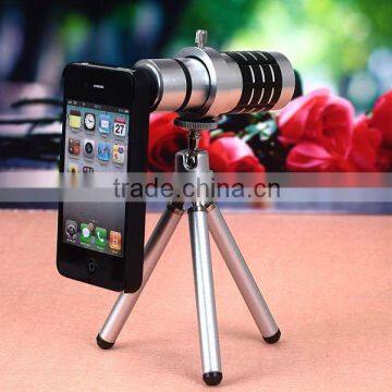 12X Optical Zoom Telephoto Lens with Mini Tripod+ Case For Apple iPhone 4/4S