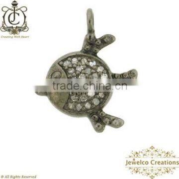 Pave Diamond Fish Charm Pendant, Sterling Silver Pendant, Victorian Jewelry, Diamond Fashion Jewelry