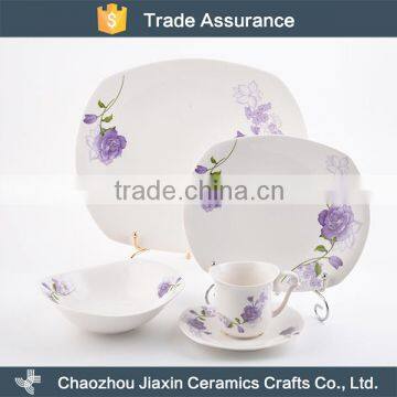 Elegant light purple flower decal white bone china restaurant dinnerware sets