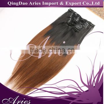 Natural Black to Caramel Blonde 2-tone Ombre Color Wavy Clip in Hair Extensions