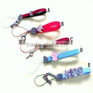 OEM/ ODM cell phone leather straps and leather phone charm promotion