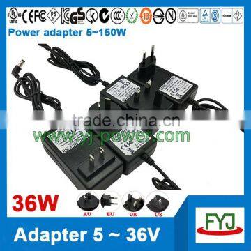 wall plug ac dc power adapter 36v 1a 36w with EU US AU UK plug and approved CCC CE UL FCC GS C-TICK PSE SAA KC BS