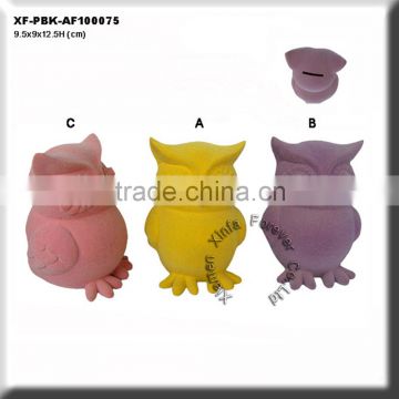 pretty flocked polyresin owl money bank