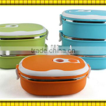 Portable insulated double layer rectangular stainless steel lunch box