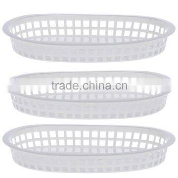 New White Plastic Flat Bottom Oval French Fry Fast Food Baskets Oblong Deli Platter Basket Outdoor Picnic Serving Baskets Tray