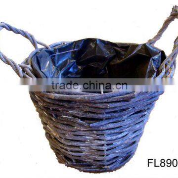 White wicker flower basket