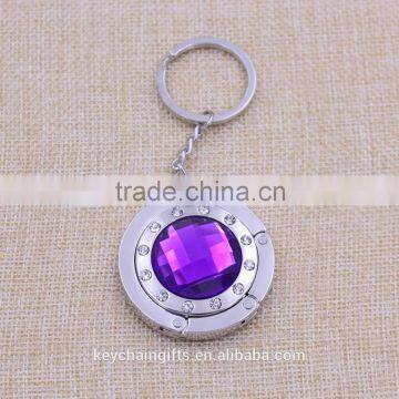 Custom metal round bag purse hanger/ bag purse holder keychain with purple acrylic