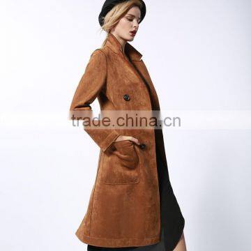 Women's Suede Leather Car Coat Brown Long Trench Coat Winter Clothing Customization OEM Type Factory Guangzhou Baiyun