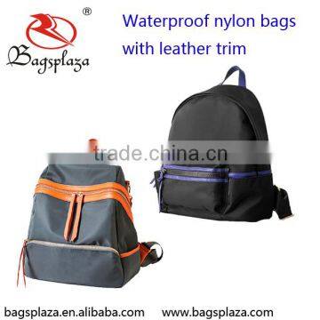 MK454 Alibaba china bags high quality waterproof backpack with leather trim fashion backpack