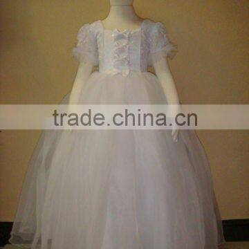 Short puff sleeve tulle white dress girls flower dresses for wedding