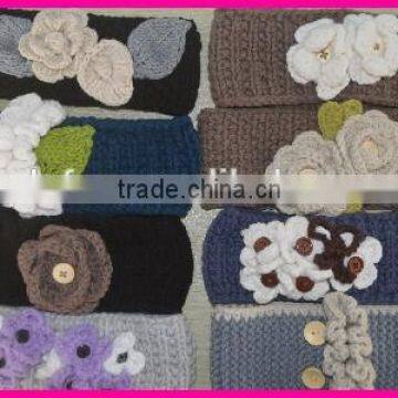 Hot sell 100% cotton knitted hair bands with flower for girl