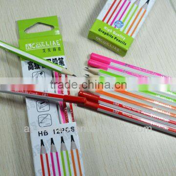 7" standard size hexagonal shape color body graphite wood pencil sharpened with dipped end