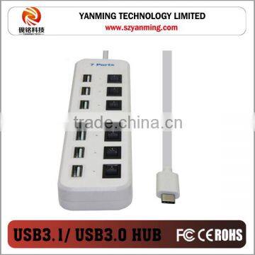 usb 3.1 to 7 port usb 3.0 hub with micro usb power in