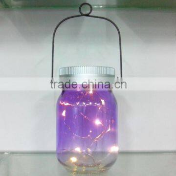Purple painting glass jar hanging outdoor decorative solar camping light