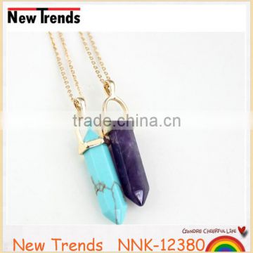 New Korea amethyst crystal gold long chain pendant necklace turquoise necklace jewelry