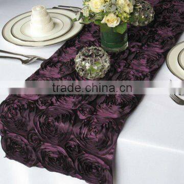 Purple embroidered satin table runner for weddings