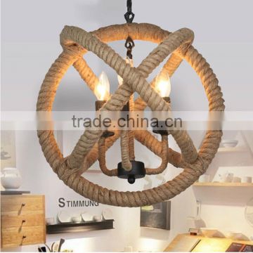 Top Quality American Village LED Lamp 220V Hemp Ropes Big Pendant Lamps