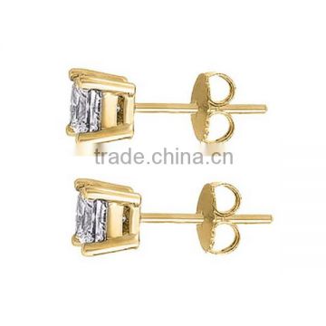 18K Yellow Gold Round CZ Screw Back Women Stud Earring