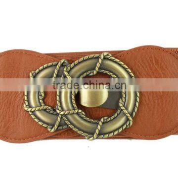 Ladies New Fashion Brown Color Elastic PU Ribbon Waist Belt photo-2