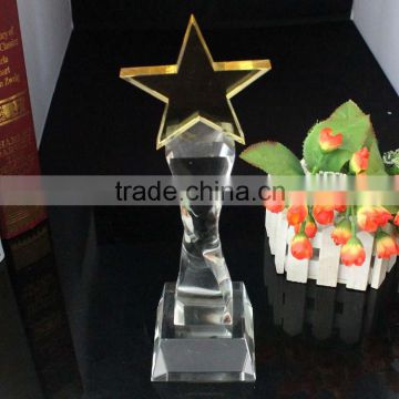 golden 5 star with transparent base crystal cheap trophy