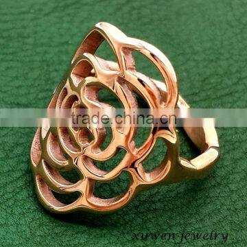 Women Laser Cut Flower Shape Stainless Steel Rose Ring photo-2