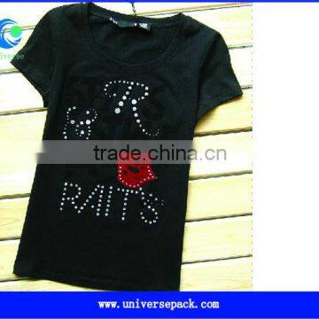 Custom cotton spandex rubber print t shirts with studs for girl