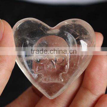 Wholesale charming clear quartz crystal heart with skeletons face