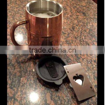 Barrel Shaped Double Walled Mug With Copper Plating With Lid photo-2