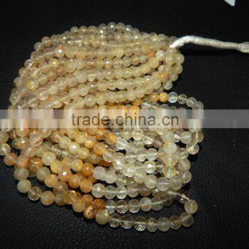 Natural Faceted Golden Rutile Round Beads
