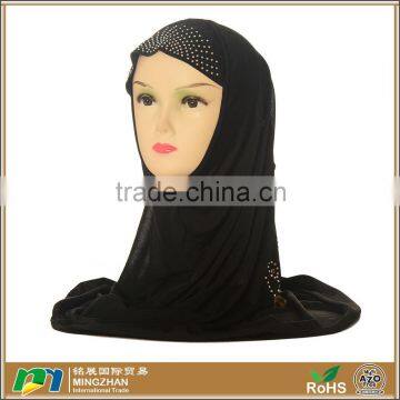 Women Jersey Studded Black Shimmer Muslim Hijab Scarf Jewelry