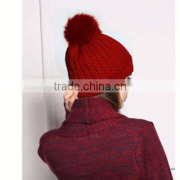 Colorful Autumn Knit Wool Beanie with Fox Fur Pom poms For Lovely Gilrs