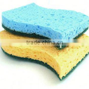 cellulose sponge with scouring pad,100% cellulose scrub sponge,super absorbent cellulose scrub sponge