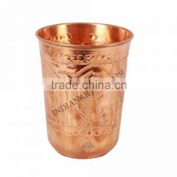 Indian Handmade Pure Copper Glass Cup Decorate Good Health water Yoga Ayurveda